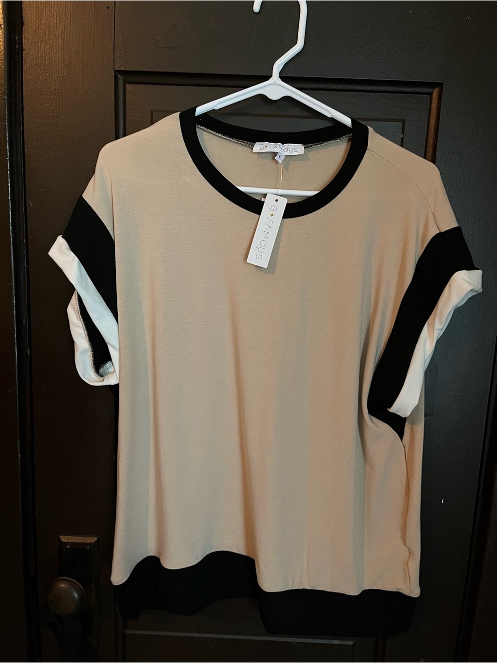 Beige and Black Colorblock Short Sleeve Tee by B. St. Sours
